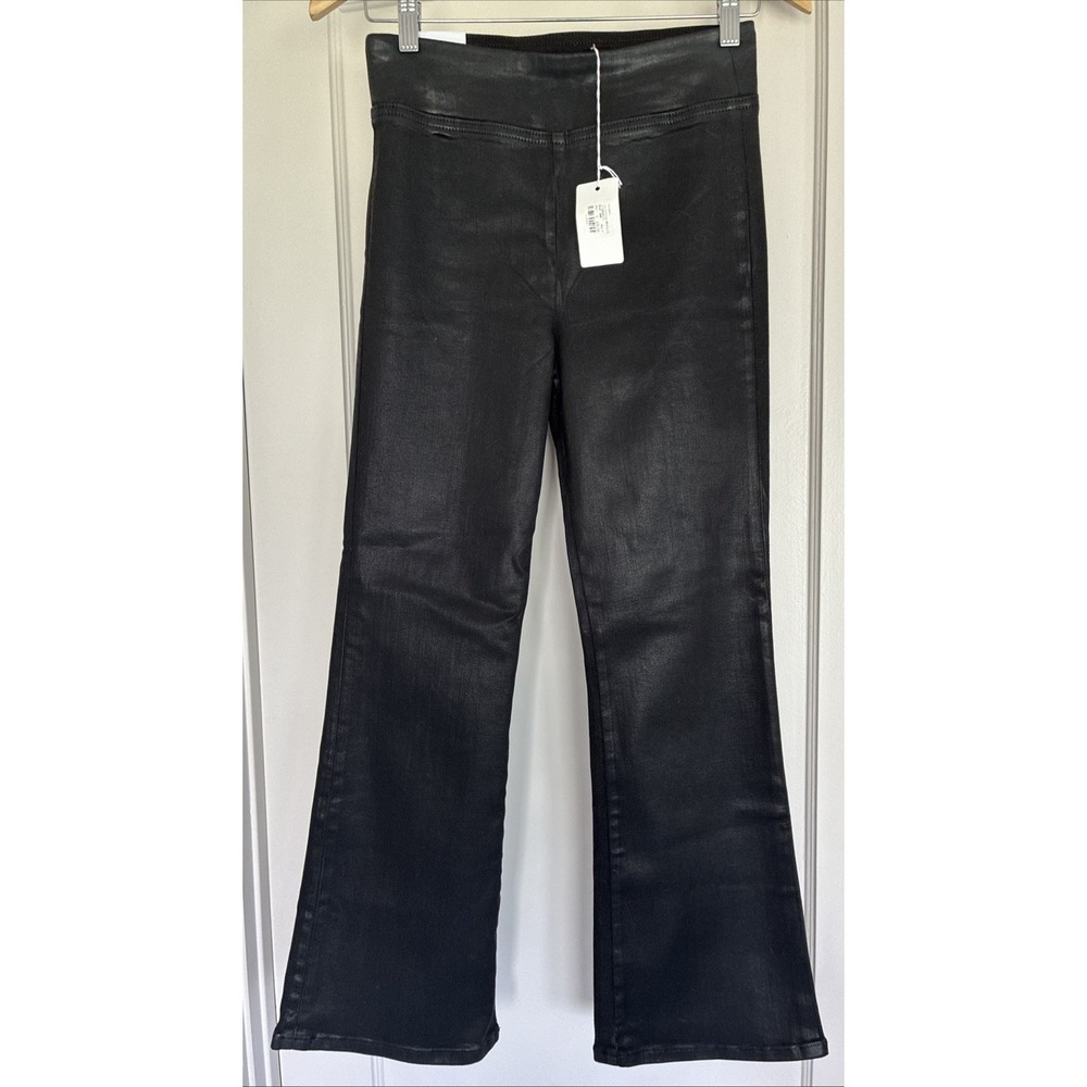 FRAME Jeans Pants 1 Black Noir Jet Set Crop Mini Boot High Rise Stretch Coated